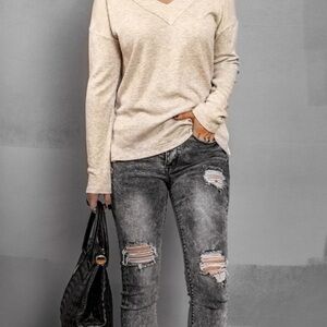 Emmer waffle knit oatmeal top S